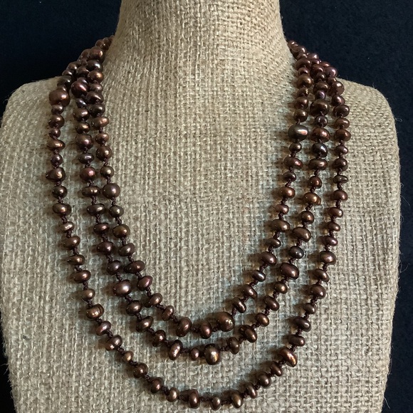 925 s silver Genuine freshwater chocolate pearl necklace. - Picture 1 of 9